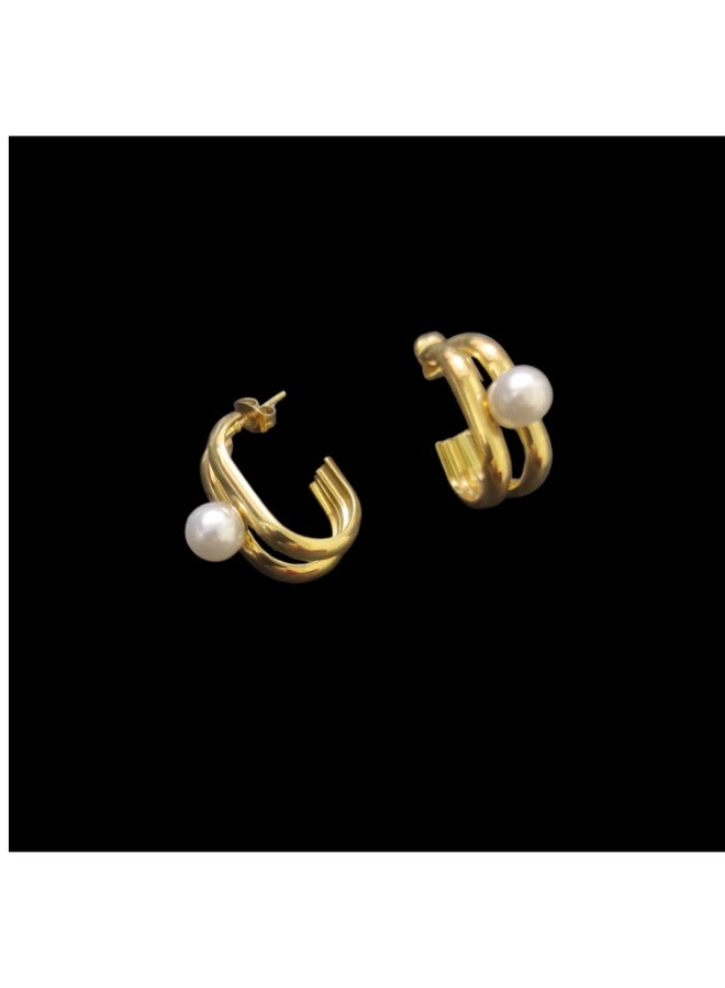 Radiant Elegance: Gold-Plated Stainless Steel Pearl Earrings – Modern Luxury for Every Day - Image 1